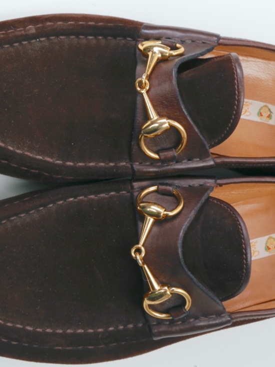 Gucci Vintage  Mens Brown Suede Horsebit Loafers Gold Bit Made In Italy Size 7.5 main image 11
